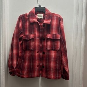 NWT Lucky Brand Cropped Red and White Cotton Utility Jacket Oversized Fit  S/P